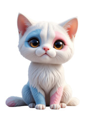 Cute Cartoon White Kitten with Pink and Blue Markings and Big Eyes, transparent background