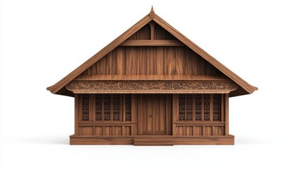 Traditional Wooden House with Decorative Elements and Sloped Roof