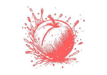 Peach Hand Drawn Sketch Illustration Vector Isolated