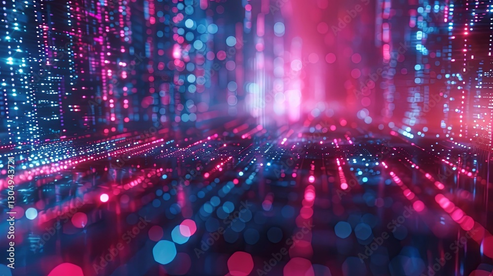 Wall mural abstract rendering of vibrant dots and lines in digital space