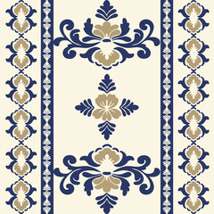 Classic Damask Seamless Pattern on red bule-write tone - Vector Illustration for Elegant Textile Design	