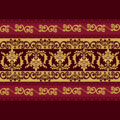 Classic Damask Seamless Pattern on red brown  tone - Vector Illustration for Elegant Textile Design	