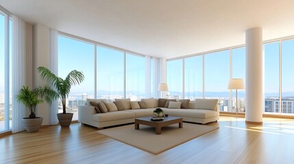 Modern penthouse living room, city view
