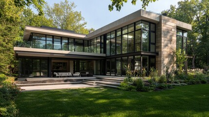 Fototapeta premium Modern Home with Geometric Facade