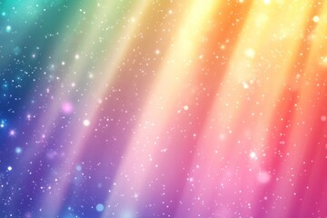 Rainbow light beams, glitter, bokeh background.