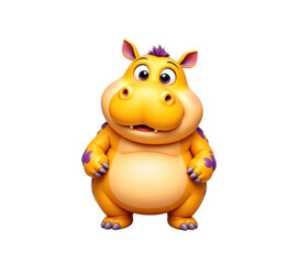 Cute Yellow Cartoon Hippo with Purple Spots and Hair, transparent background