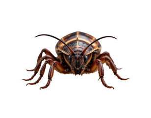 Detailed close-up of a brown beetle with transparent background