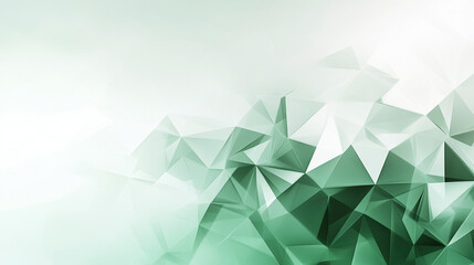 Abstract Digital Design with Crystalline Low-Poly Shapes in Green and White Hues
