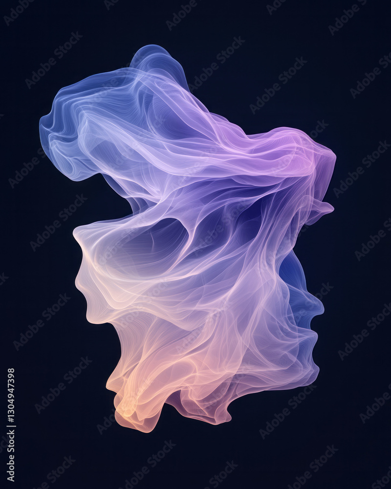 Poster a refined motion graphic depiction of ethereal violet lines weaving into fluid shapes, emerging