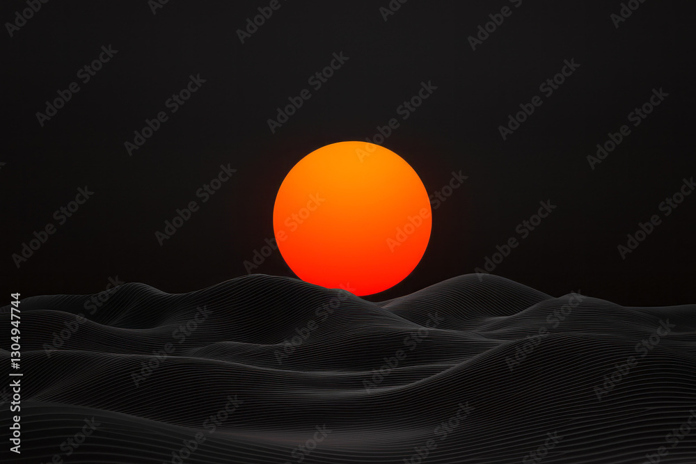 Aufkleber a large, moon-resembling orange sphere emanating diffused light onto a matte black texture of