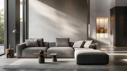 Minimalist modern living room interior.