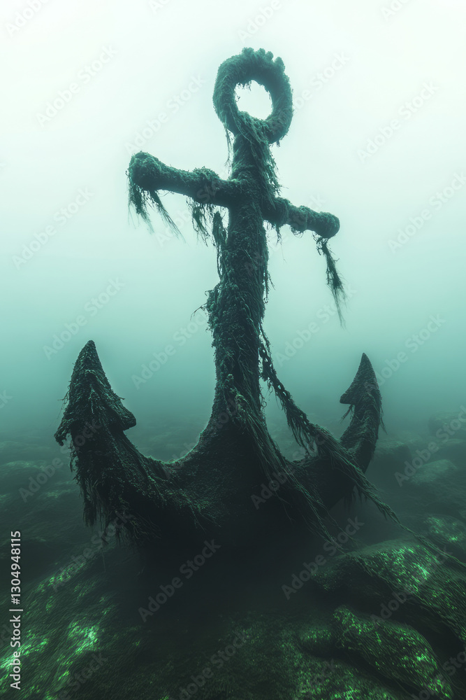 Poster a cinematic shot featuring a contorted anchor draped in wispy tendrils of textured fuzz,