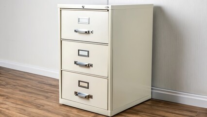 Three-Drawer Filing Cabinet on White Background