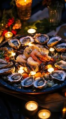 A Luxurious Seafood Platter Illuminated By Candles
