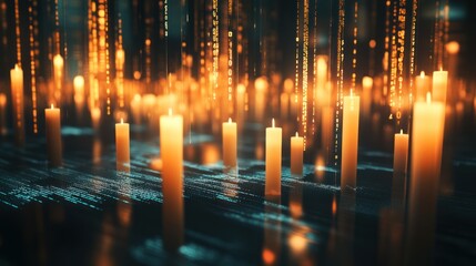 Obraz premium Digital candles glowing in binary code