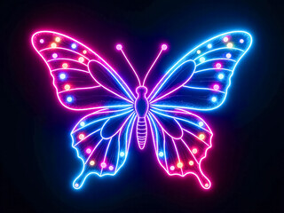 neon A neon butterfly with a striking color scheme, featuring bright pink, purple, and blue hues
