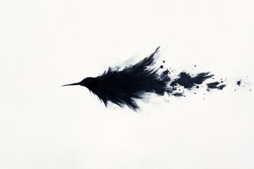 An ethereal quill suspended in mid-air, its inky figure merging with cascading shadows that whisper