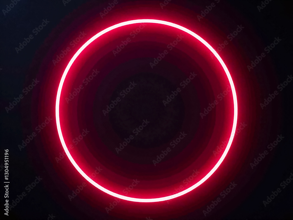 Wall mural neon a red circle with a black background. the circle is glowing and he is a part of a larger image