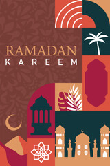 Greeting card with some icons identical with Ramadan, calm color harmony