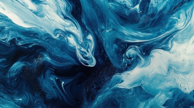 Abstract swirling blue and white paint textures