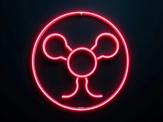 neon A neon sign with a red circle and a red line. The circle is a symbol of a molecule