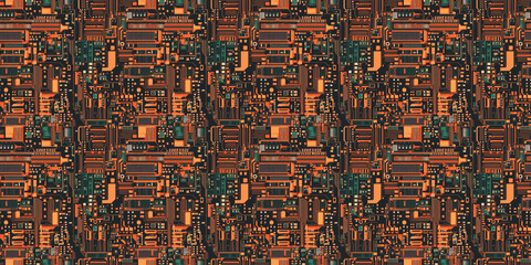 Obraz premium Seamless pattern of colorful motherboard design with intricate circuitry elements and vibrant colors. Pattern Motherboard