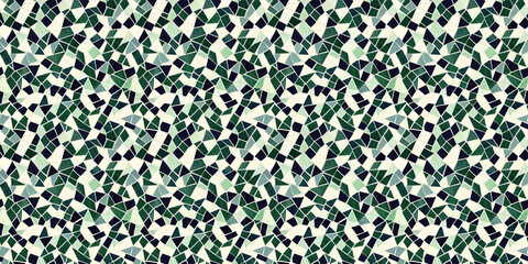 Fototapeta premium Colorful mosaic pattern featuring various shapes and shades of green for seamless background use. pattern mosaic