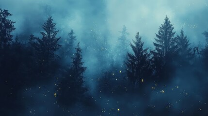 Fototapeta premium Mysterious fog-drenched forest with twisted branches disappearing into mist