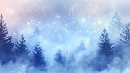 Naklejka premium Foggy forest with tree silhouettes fading into mist and spectral glowing light