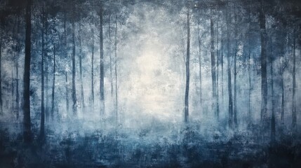 Fototapeta premium Otherworldly forest with trees disappearing into mist and glowing highlights in the fog