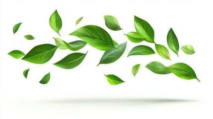 Obraz premium Flying Green Leaves, Isolated on White