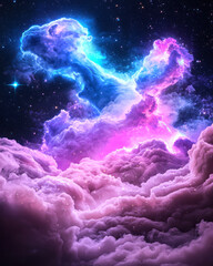 Obraz premium A dreamy cosmic tableau featuring a symbiotic nebula bloom unfurling like a celestial garden,