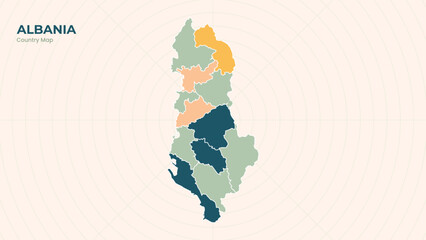 Map of Albania isolated modern colorful State. Use for Website Layouts, Background, Education, Customizable, Travel Worldwide, Silhouette Backdrop, Earth Geography, Political.