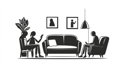 People Relaxing in a Modern Living Room. Possible Use Stock Photo