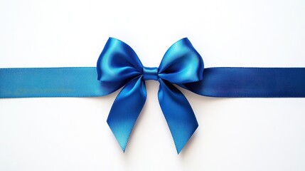 Elegant blue ribbon and bow isolated on a white background, top view composition. Perfect for gift wrapping, celebrations, festive decorations, and luxury packaging. A minimalistic and stylish design 