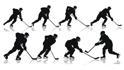 Obraz premium Dynamic ice hockey player in red and white uniform skating with hockey stick, vector sports illustration with speed motion effect 