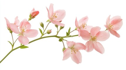 Pink Flowers Stem, Isolated on White