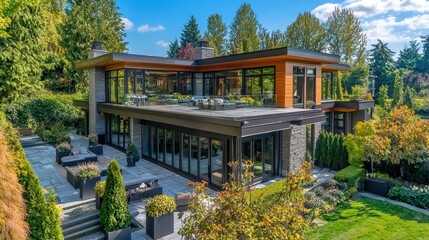 Obraz premium Geometric Luxury Home with Sunlit Garden