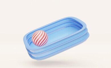 3D illustration. Inflate backyard pool baby plastic flat. Portable rubber pool cartoon