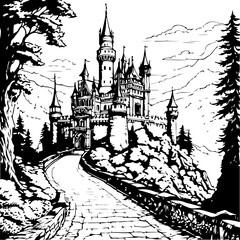 architecture, sketch, building, coloring page, drawing, church, vector, city, illustration, old, castle, travel, europe, art, tower, house, paris, cathedral, town, vintage, landmark, design, ancient, 