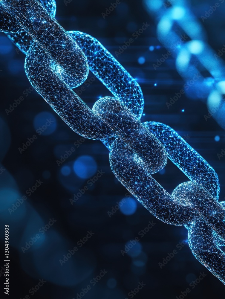 Poster digital chain connection with glowing nodes and lines against dark background symbolizing security a
