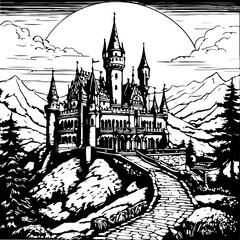 architecture, sketch, building, coloring page, drawing, church, vector, city, illustration, old, castle, travel, europe, art, tower, house, paris, cathedral, town, vintage, landmark, design, ancient, 