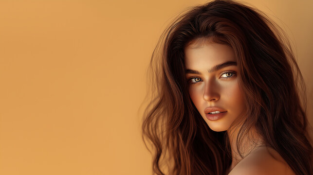 Stunning Natural Beauty Woman: Alluring Portrait Headshot with Dreamy Expression and Vibrant Lighting