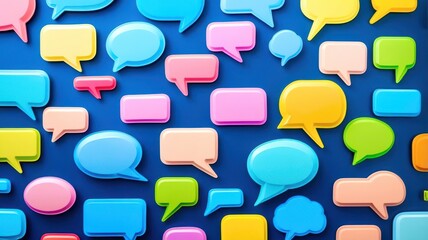Blue background with many different colored speech bubbles