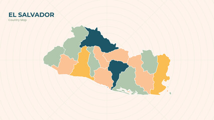 Obraz premium Map of El Salvador isolated modern colorful State. Use for Website Layouts, Background, Education, Customizable, Travel Worldwide, Silhouette Backdrop, Earth Geography, Political.