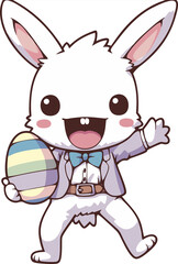 Easter Bunny Holding Egg, Cartoon Style, Festive Illustration