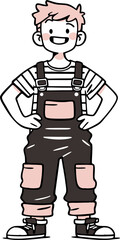 Smiling Boy in Overalls, Minimalist Illustration Concept.