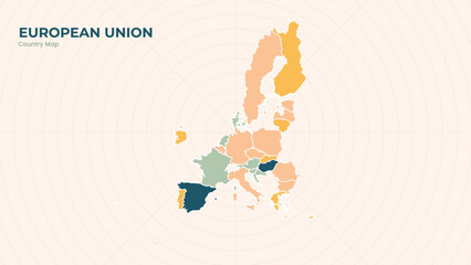 Map of european union isolated modern colorful State. Use for Website Layouts, Background, Education, Customizable, Travel Worldwide, Silhouette Backdrop, Earth Geography, Political.