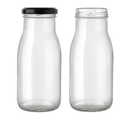 Two empty glass bottles showing open and closed with black cap