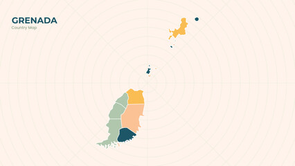 Map of Grenada isolated modern colorful State. Use for Website Layouts, Background, Education, Customizable, Travel Worldwide, Silhouette Backdrop, Earth Geography, Political.
